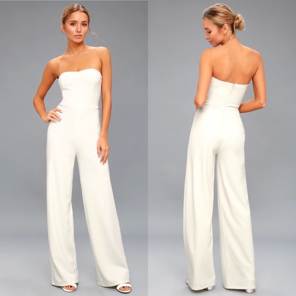 Lulu’s | NWT! Edith White Strapless Wide Leg Jumpsuit Sz: Small - Picture 1 of 7